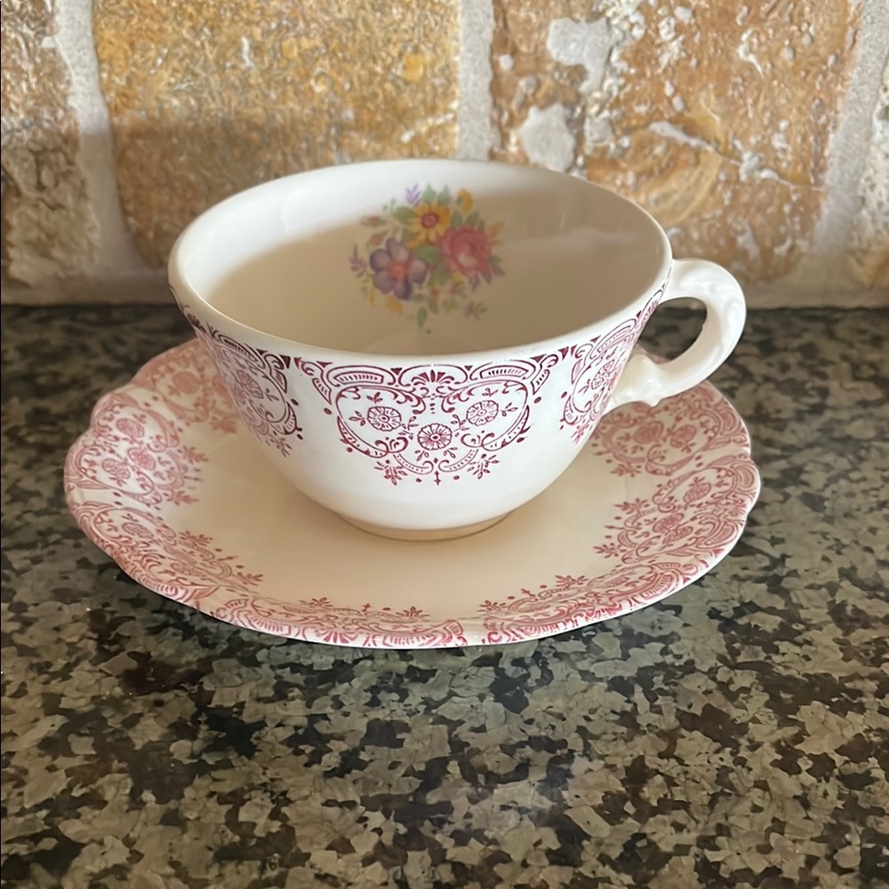 Vintage French Saxon Tea Cup and Saucer Set with Floral Design